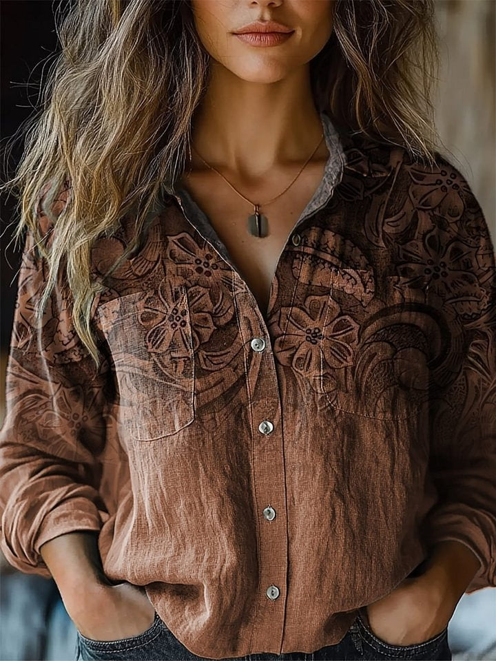 Women's Vintage Paisley Print Casual Cotton And Linen Shirt