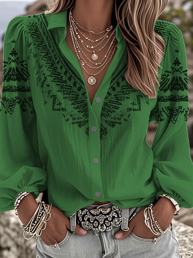 Women's Vintage Floral Art Print Shirt