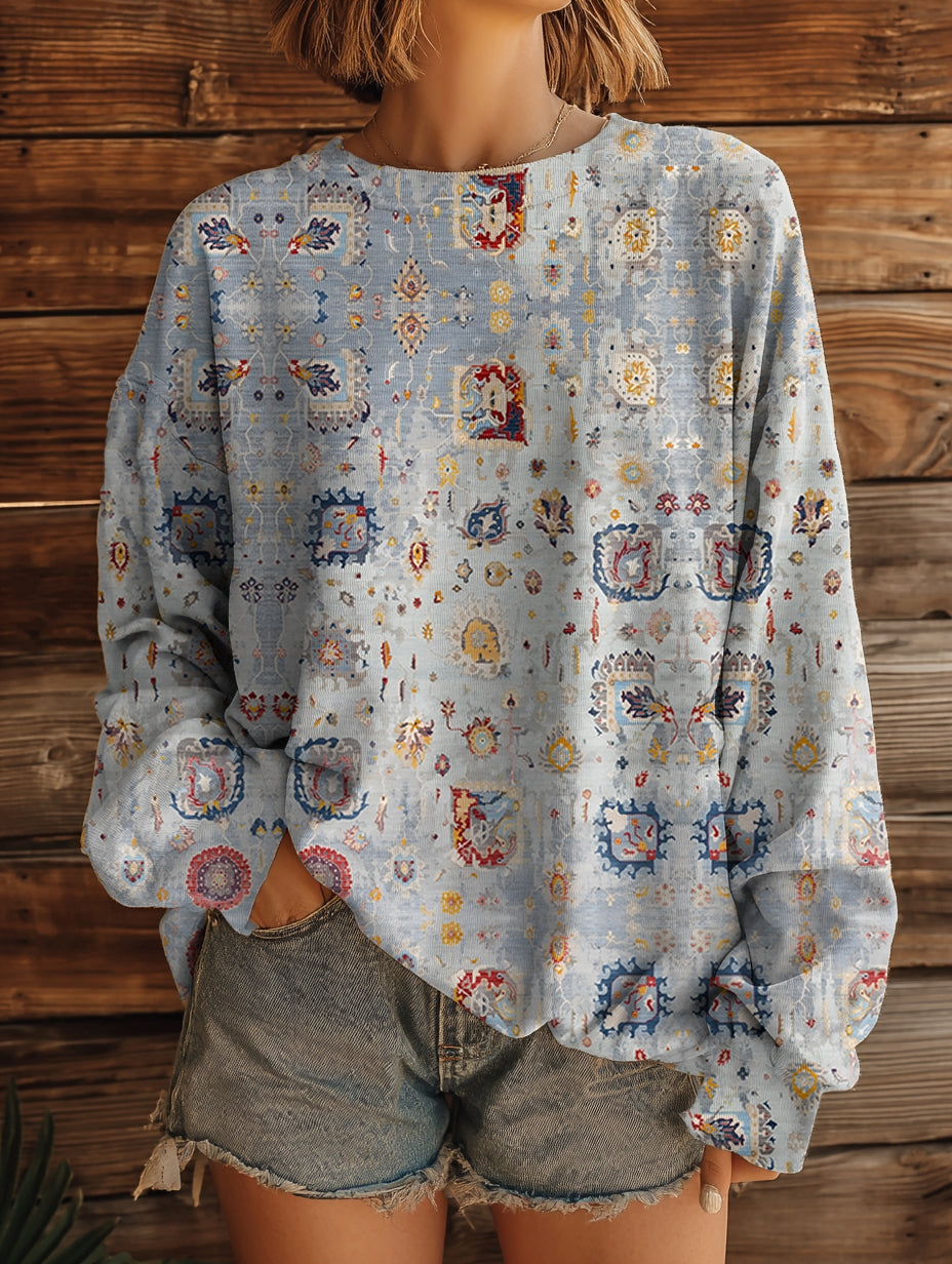 Women's Vintage Ethnic Tattoo Pattern Art Print Casual Crew Neck Sweatshirt