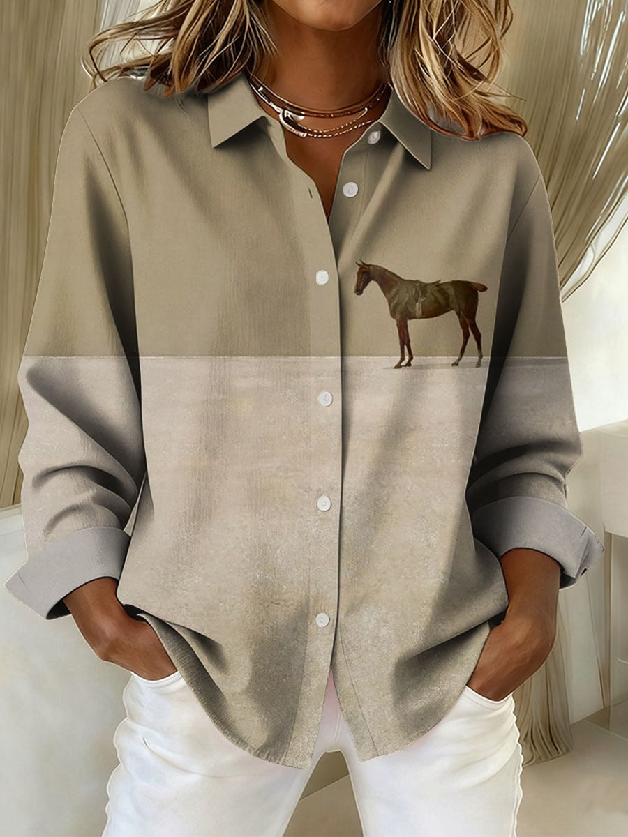 Vintage Horse Art Print Casual Cotton Sweatshirt