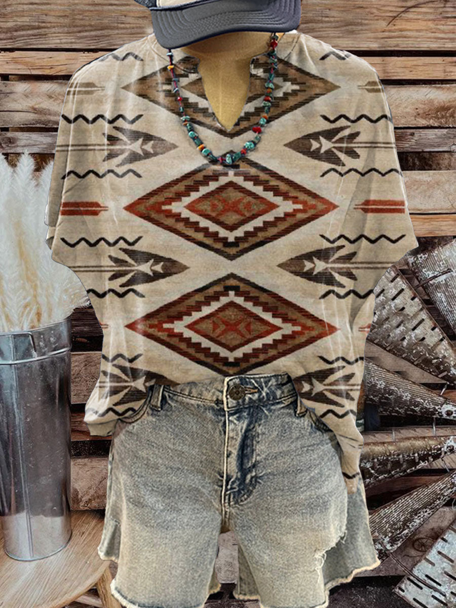 Women's V-neck Casual Vintage Aztec Print T-Shirt