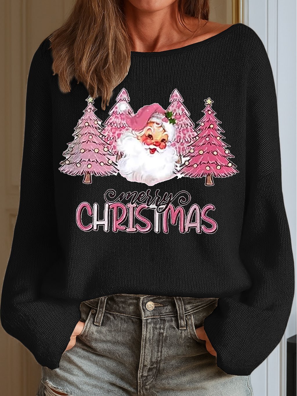 Women's Merry Christmas Print Knit Top
