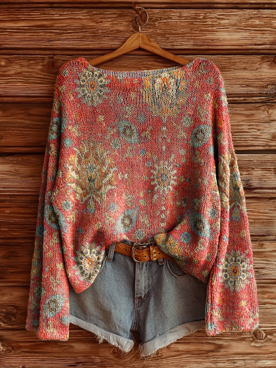Women's Retro Ethnic Totem Print Casual Pullover Sweater
