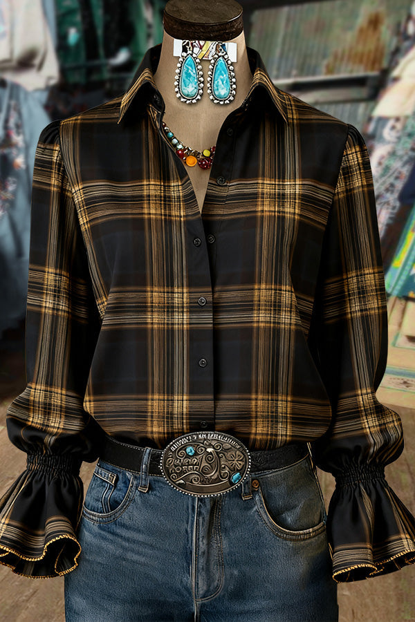 Classic Plaid Button Up Long Sleeve Top