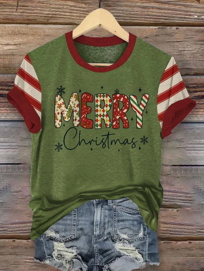 Women's Contrast Christmas Print Crew Neck Sweatshirt