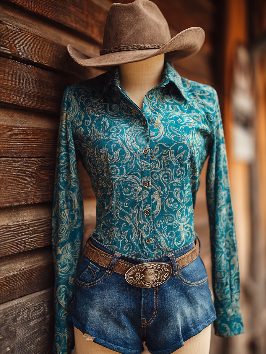 Women's Vintage Floral Print Western Long Sleeve Shirt