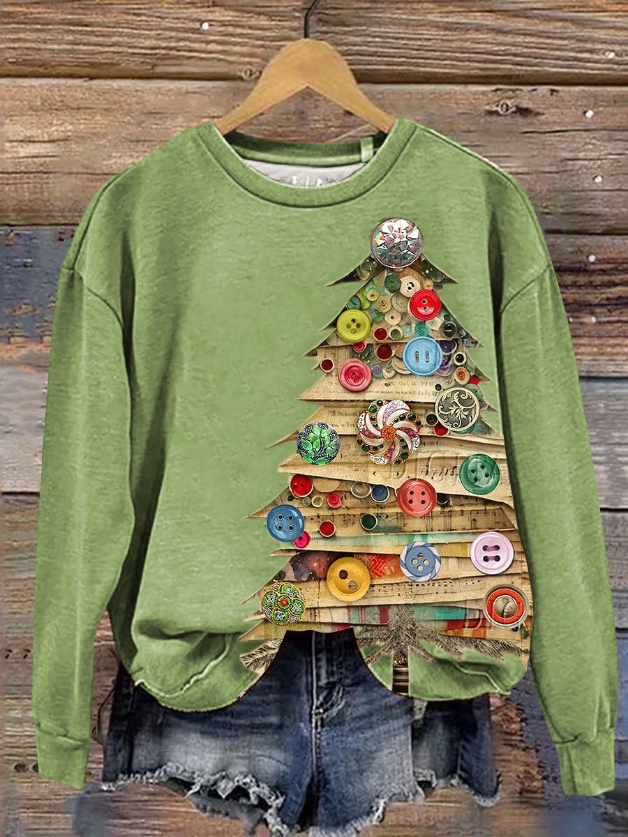 Women's Art Christmas Tree Print Casual Sweatshirt