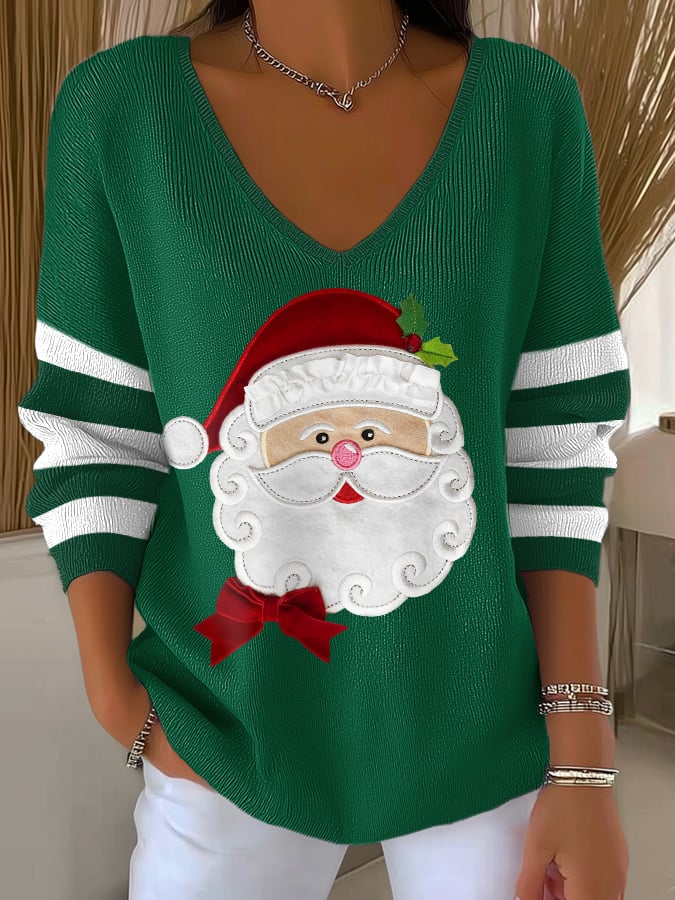 Women's casual Christmas knitted V-neck top