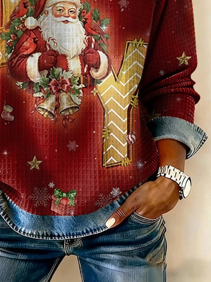 Retro Christmas Santa Claus Joy To The World Print Sweatshirt