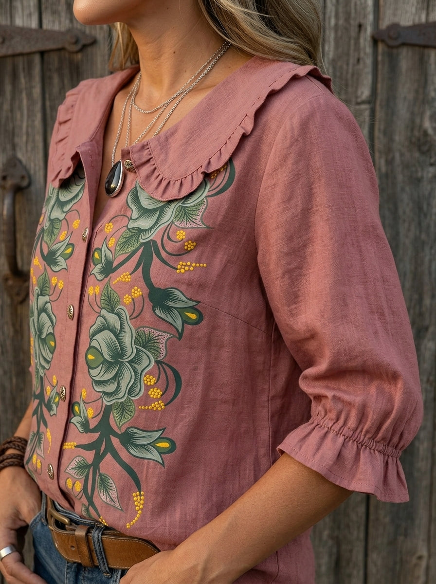 Vintage Floral Print Peter Pan Collar Shirt