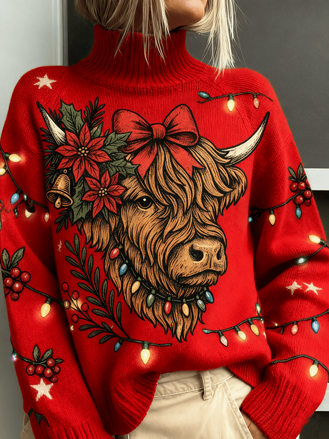 Women's Christmas West Highland Cow Print Festive Top