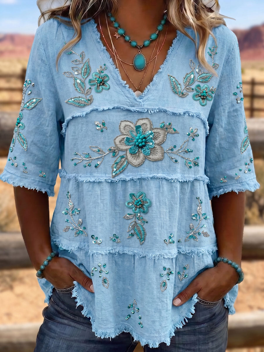 Vintage Art Patchwork Cotton Linen Shirt