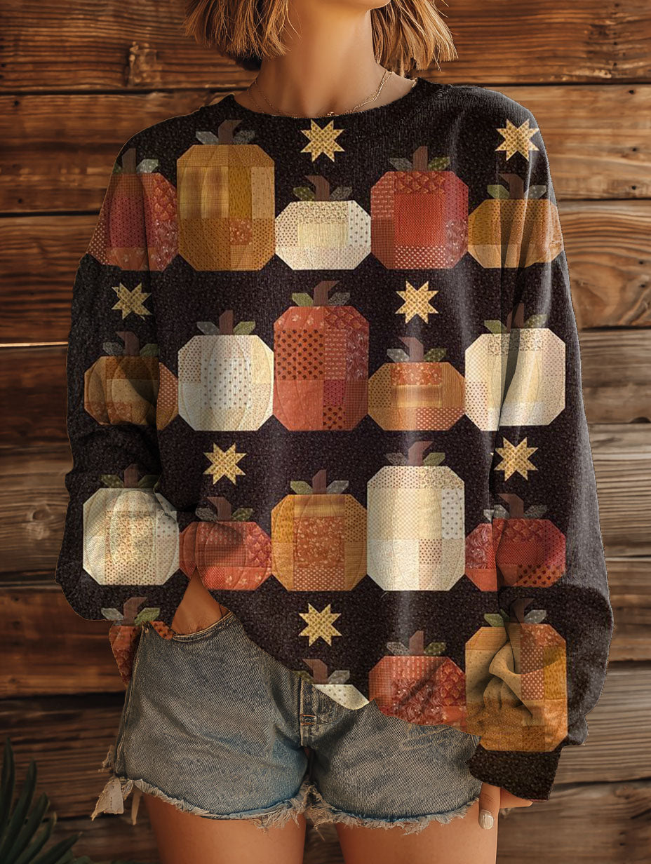Ethnic Halloween Pumpkin Patchwork Vintage Art Print Casual Sweashirt