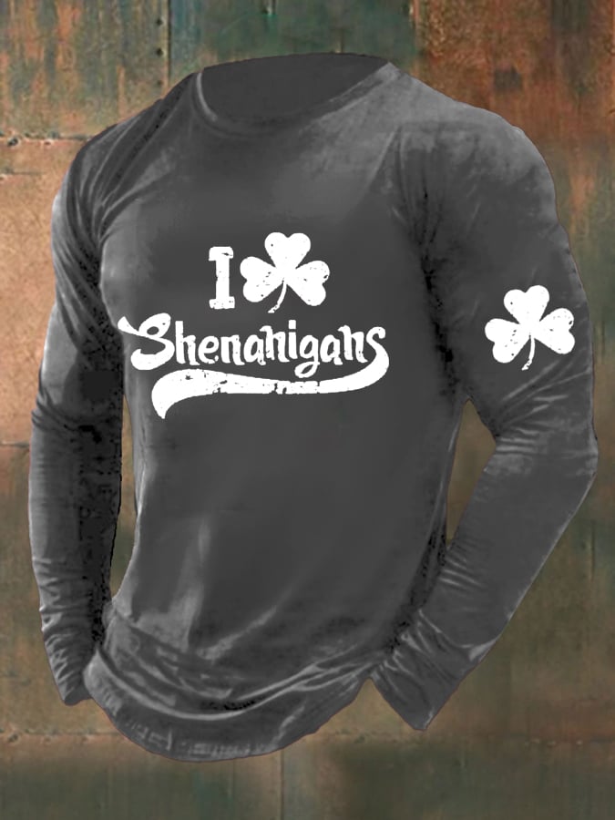 Men's I Clover Shenanigans Irish Clover St. Patrick 'S Day Print Long Sleeve Top