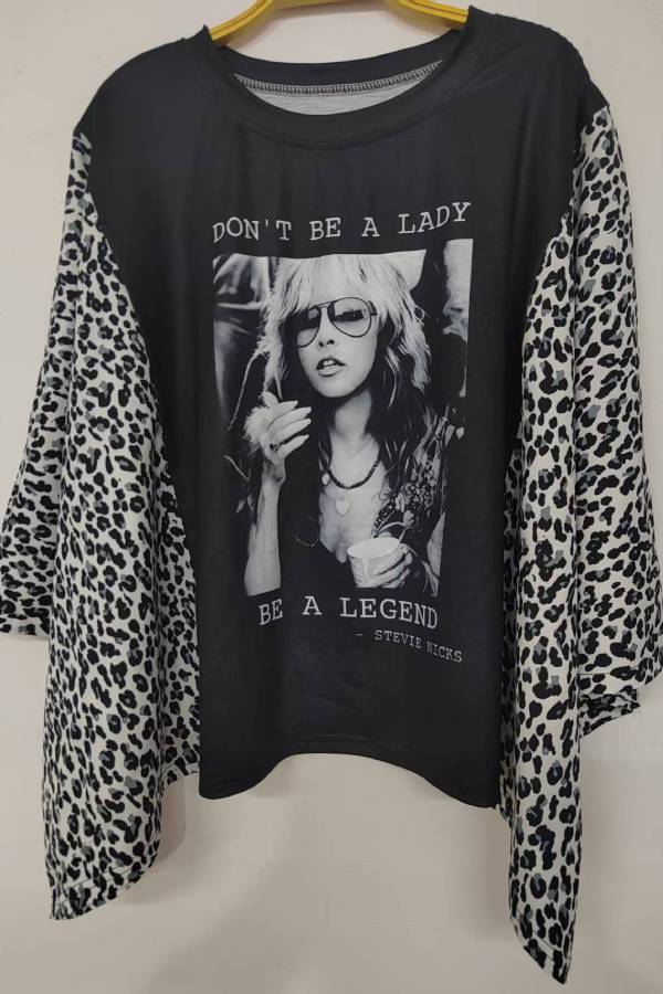 Leopard print patchwork rock T-shirt