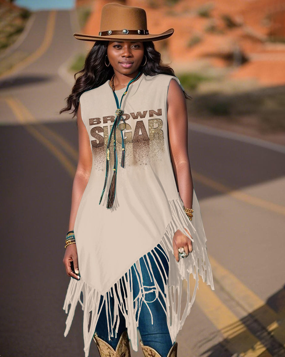 Brown Suger Tassel Irregular Vest