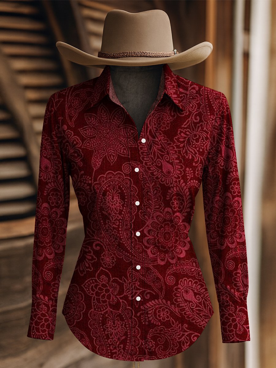 Women's Paisley Print Western Long Sleeve Shirt