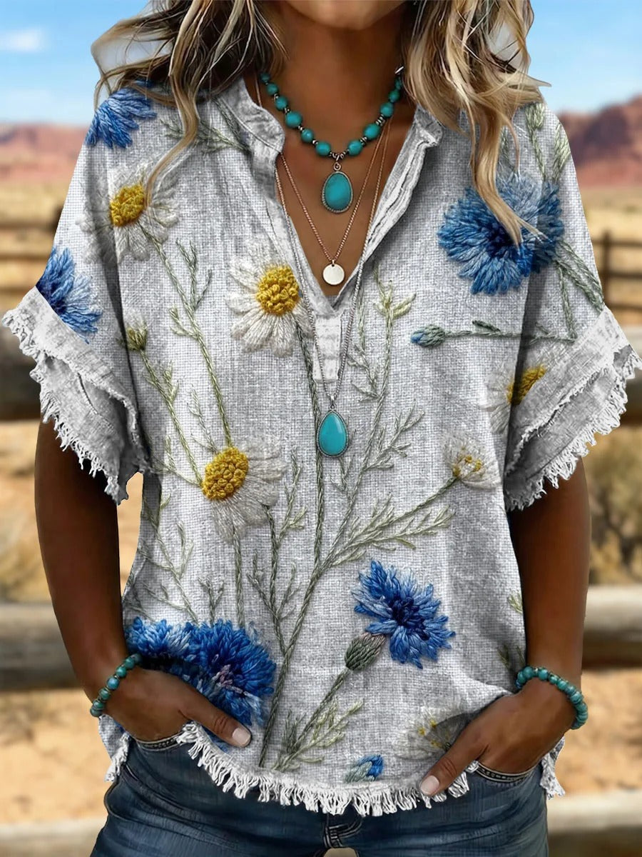 Vintage Art Patchwork Cotton And Linen Shirt