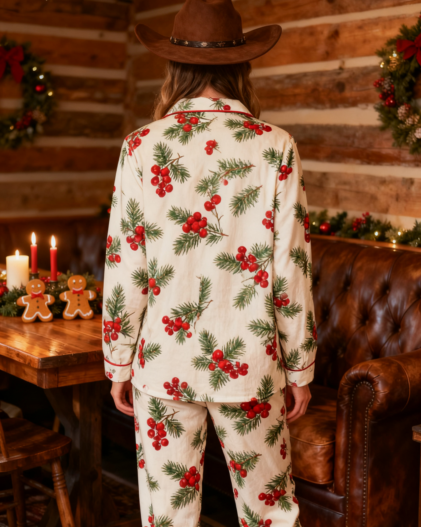 Women's Christmas Mistletoe Pattern Long Sleeve Pants Suit