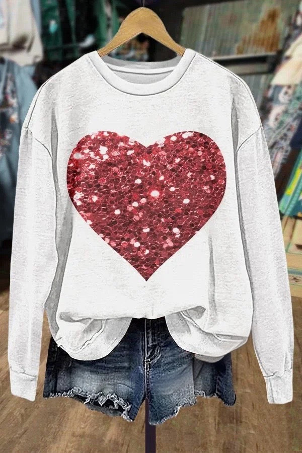 Glitter Heart Print Sweatshirt