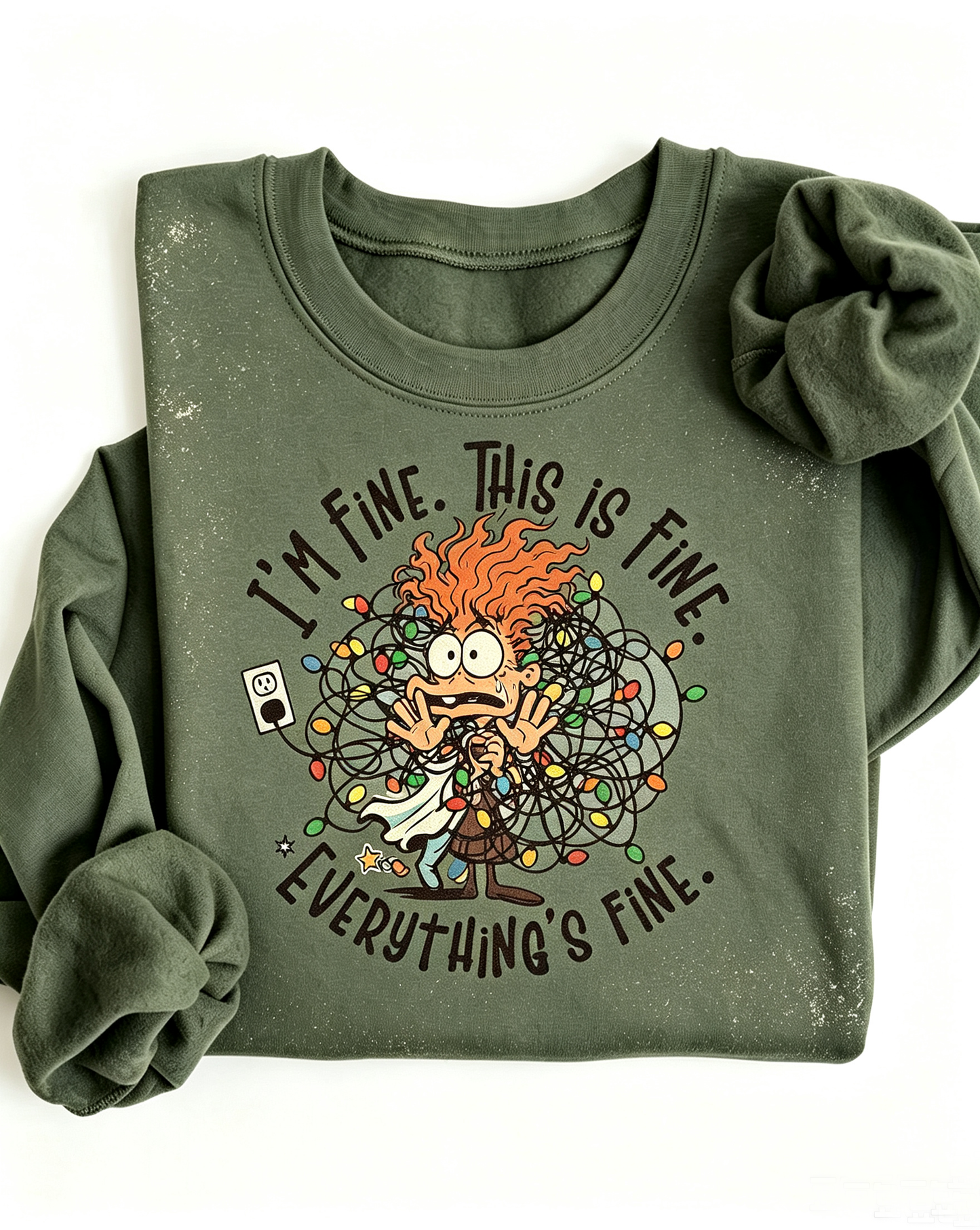 Olive I'm Fine Overwhelmed Christmas Lights Sweatshirt