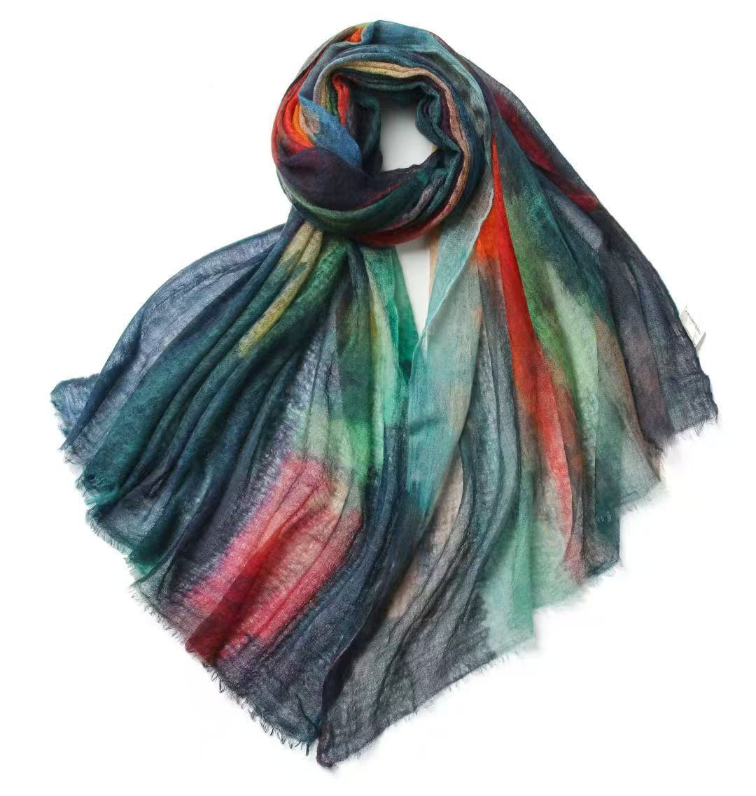 Boho Vintage Printed Wool Scarf | Luxury Versatile Shawl