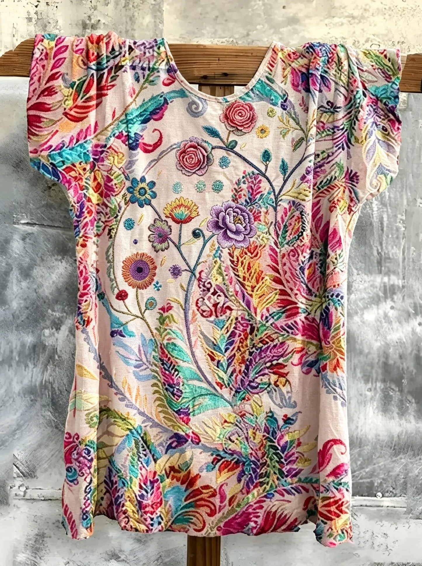 Women Vibrant Artistic Print Short Sleeve Casual Loose Comfort Top