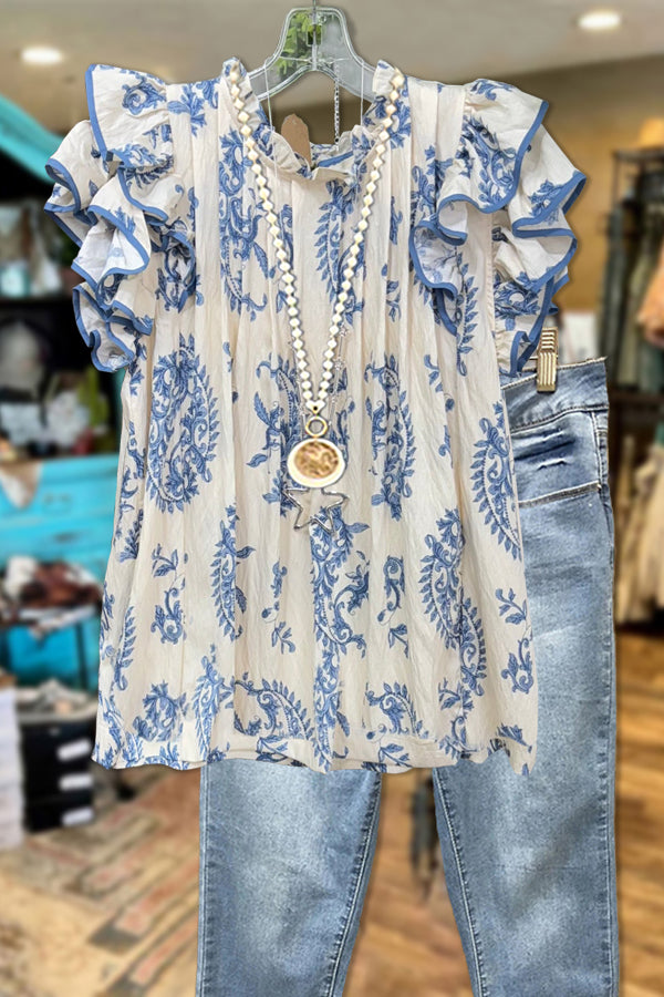 Elegant Contrast Graphic Print Blouse