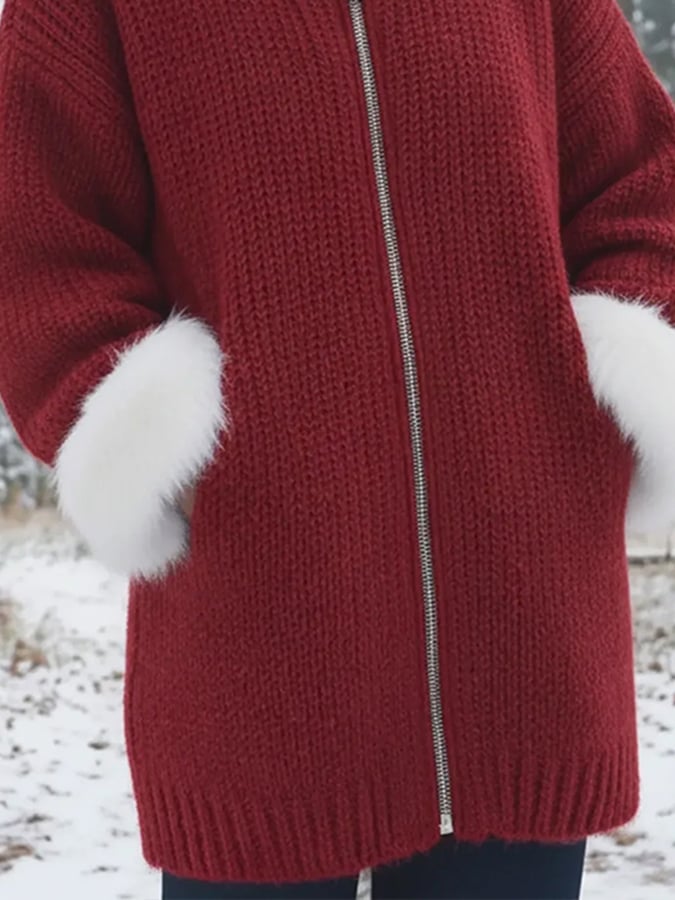 Women's Autumn/Winter Fur Collar Patchwork Coat