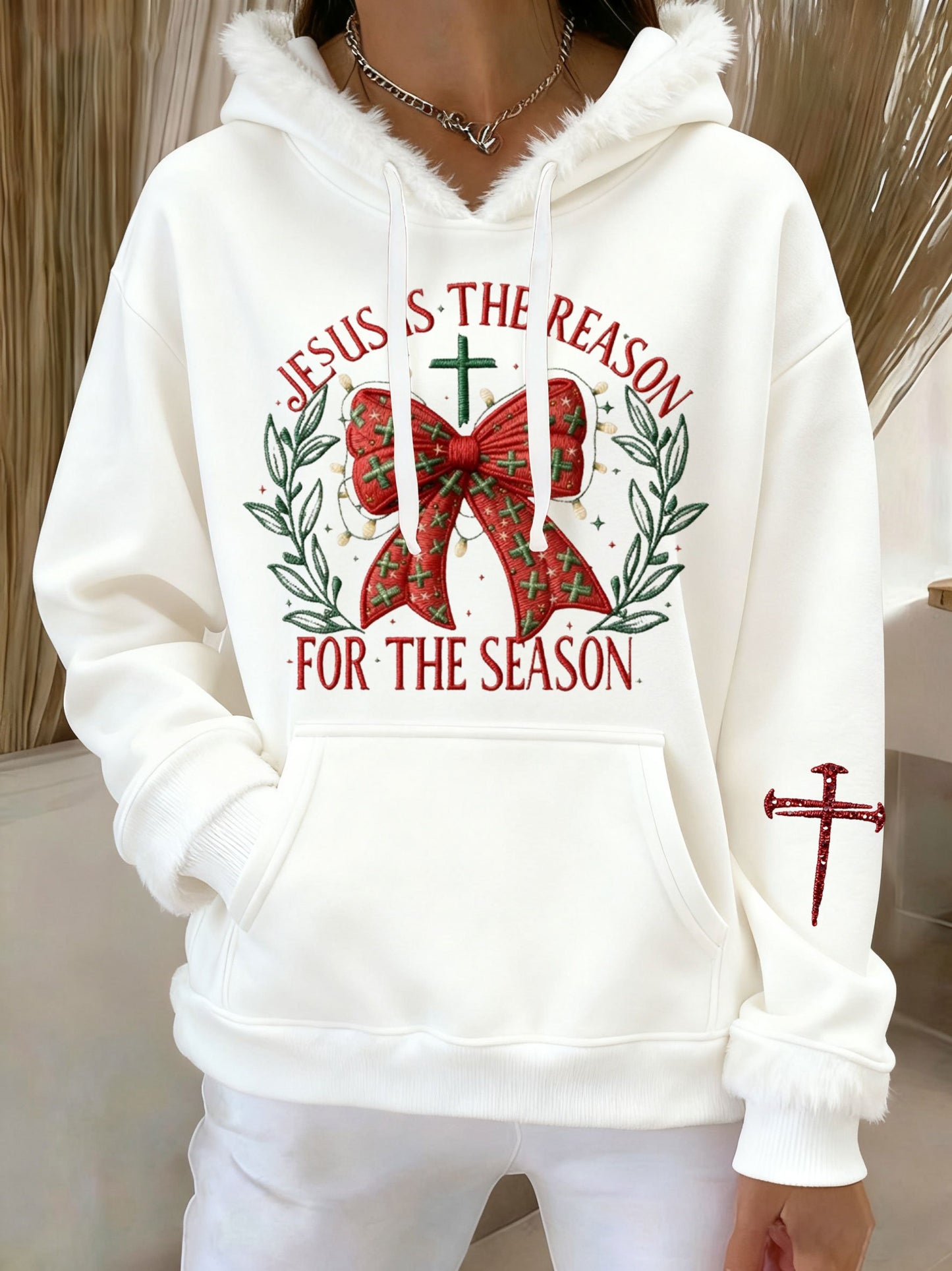 Women's Casual Christmas JESUS IS THE REASON FOR THE SEASON Plush Hoodie
