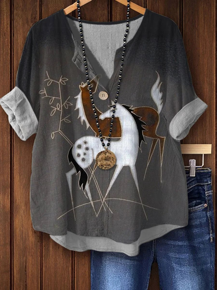 Horse Art Print Casual Cotton Sweatshirt