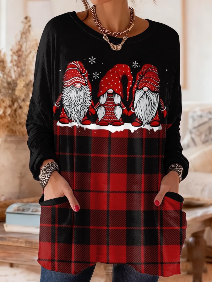 Women's Casual Christmas Long-Sleeved Pocket T-Shirt