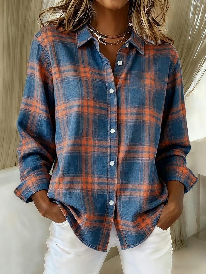 Women's Plaid Print Casual Cotton Shirt