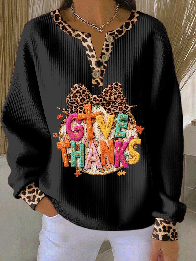 Women's Thanksgiving Print Knitted Crew Neck Long Sleeve Top