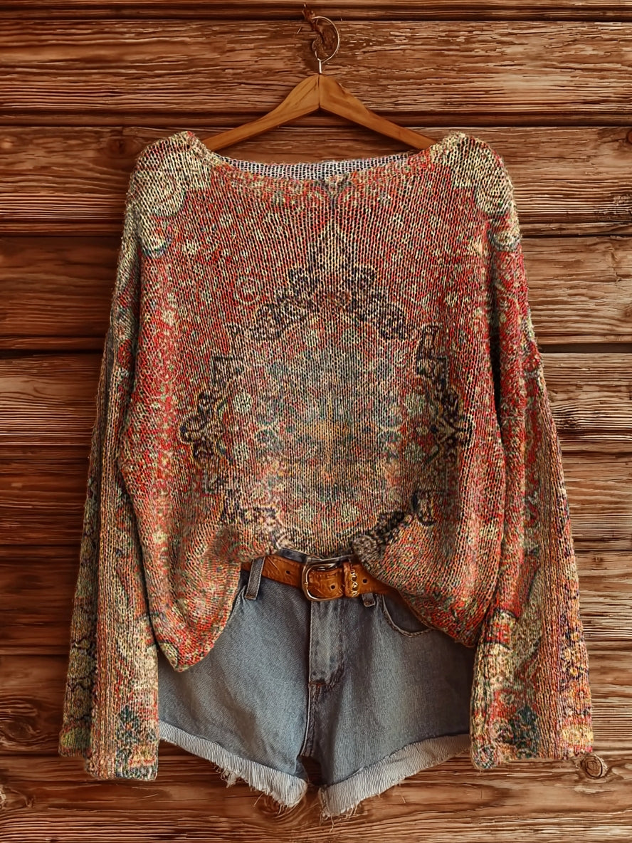 Women's Retro Ethnic Totem Print Casual Pullover Sweater