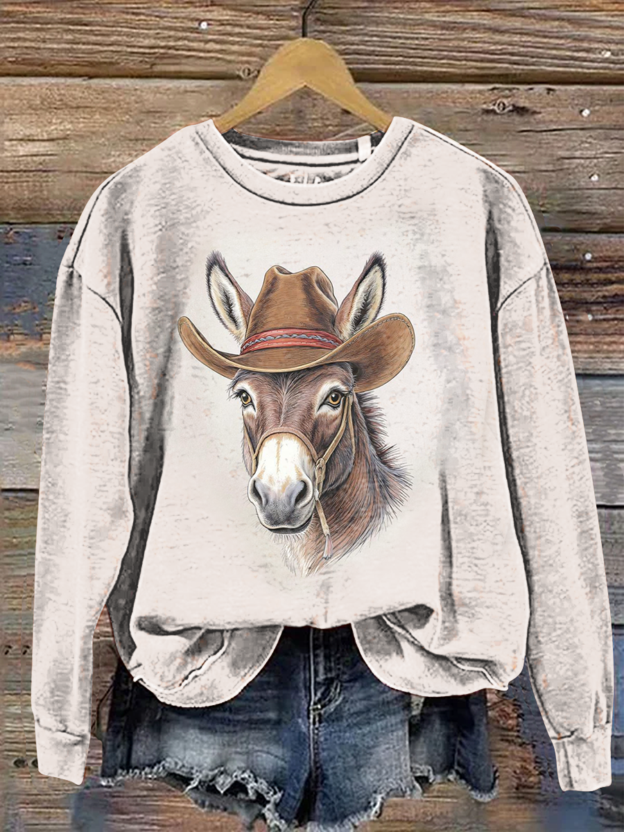 Vintage Donkey Art Prints Casual Cotton Sweatshirt