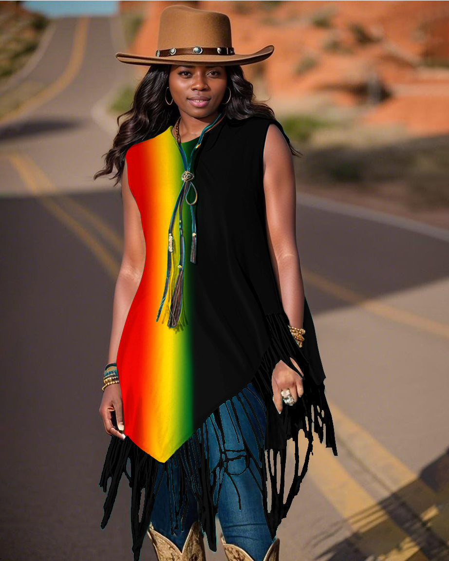 Juneteenth Color Gradient Tassel Irregular Vest