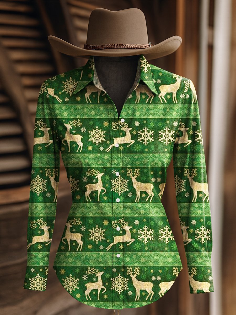 Women's Christmas Western Long Sleeve Shirt