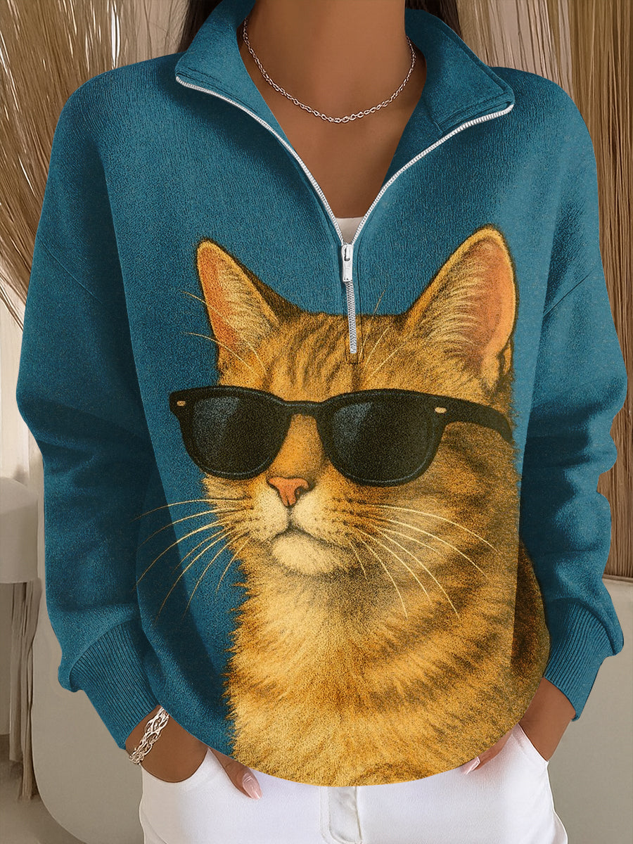 Women's Cat Art Print Casual Sweatshirt