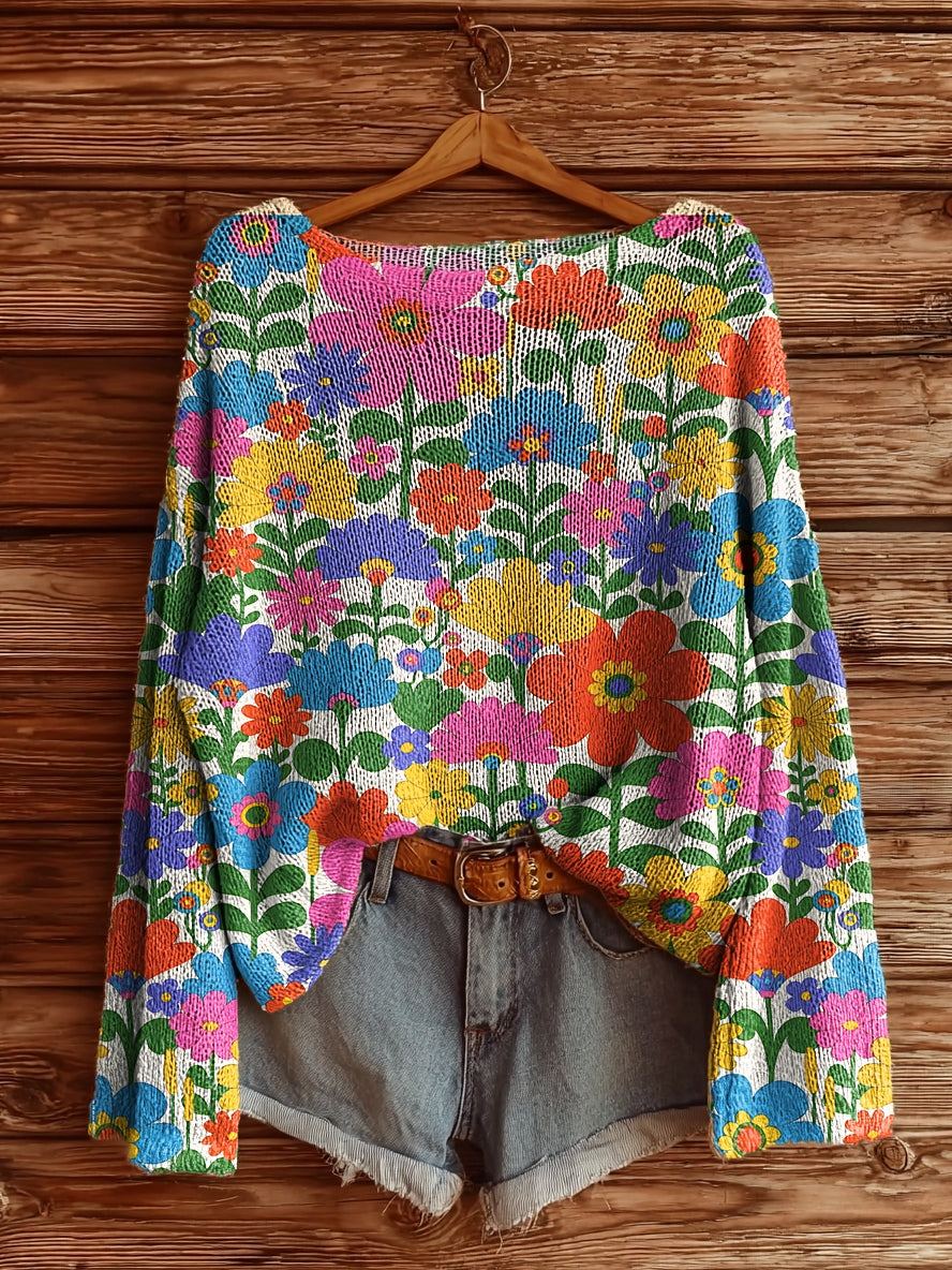 Women's Watercolor Floral Power Art Pattern Print Casual Pullover Sweater