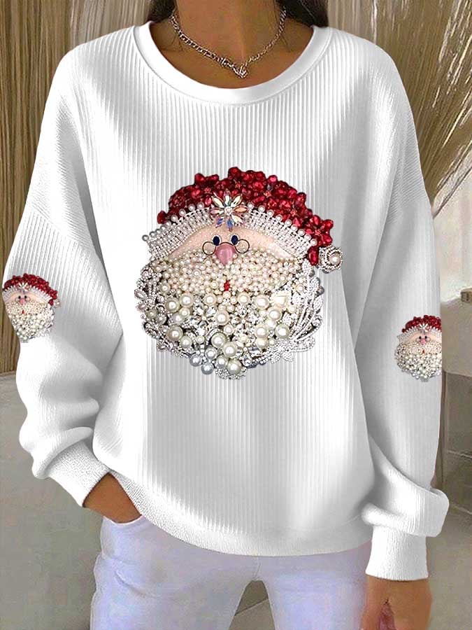 Women's Christmas Print Knitted Crew Neck Long Sleeve Top