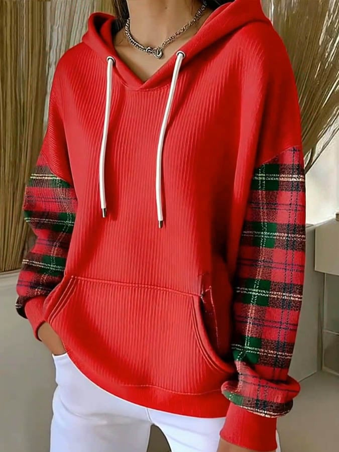 Women's Casual Christmas Contrast Color Hooded Sweatshirt