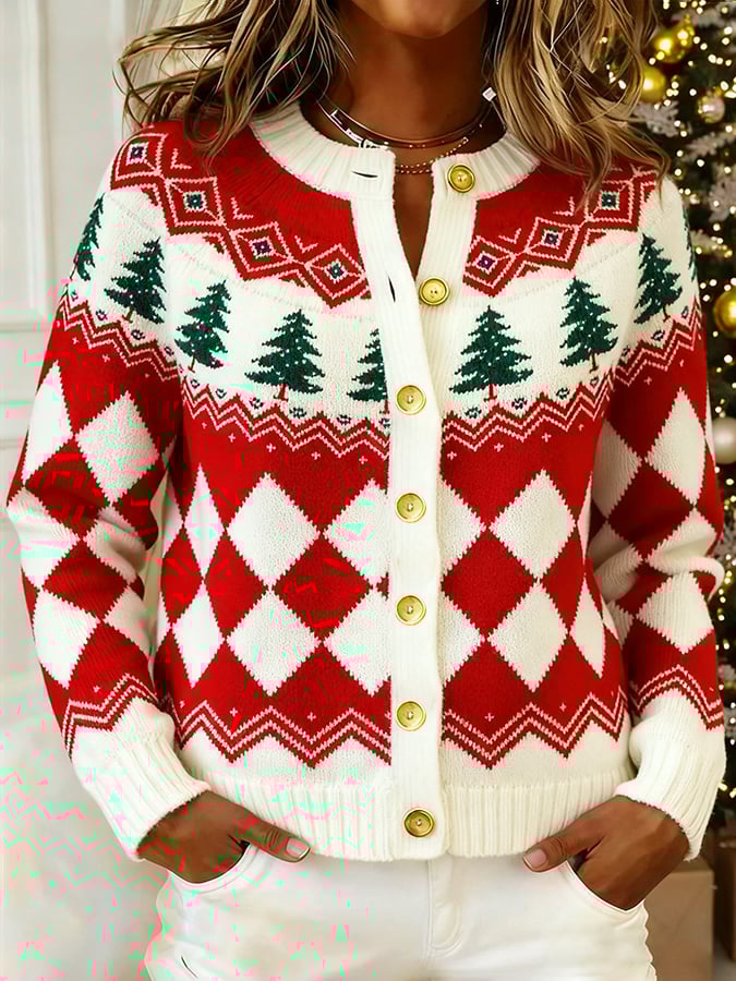 Women's Vintage Christmas Print Cardigan