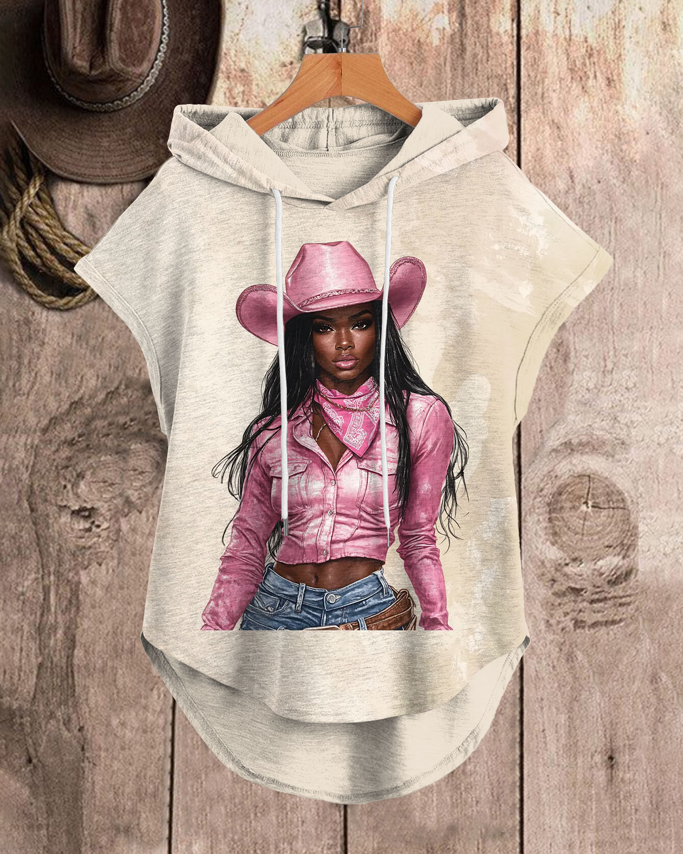 Mleanin Cowgirl Drawstring Hooded Tee