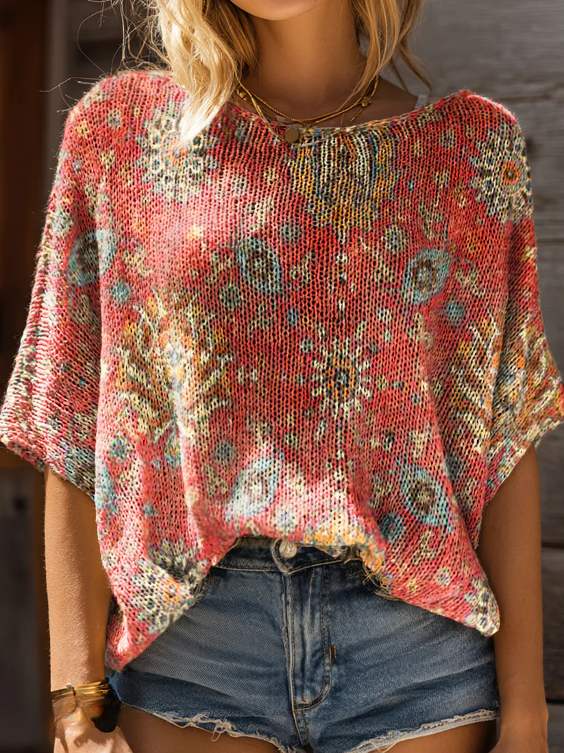 Women's Retro Ethnic Totem Art Patternn Print Casual Pullover Sweater