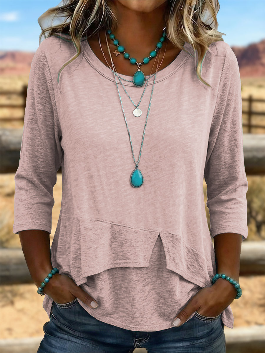 Vintage Art Knit Patchwork Asymmetrical Shirt