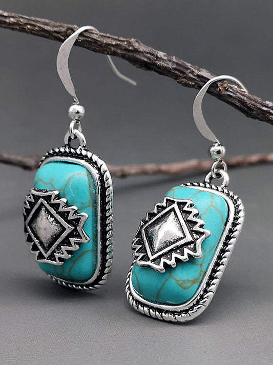 Retro Geometric Earrings with Turquoise Inlays