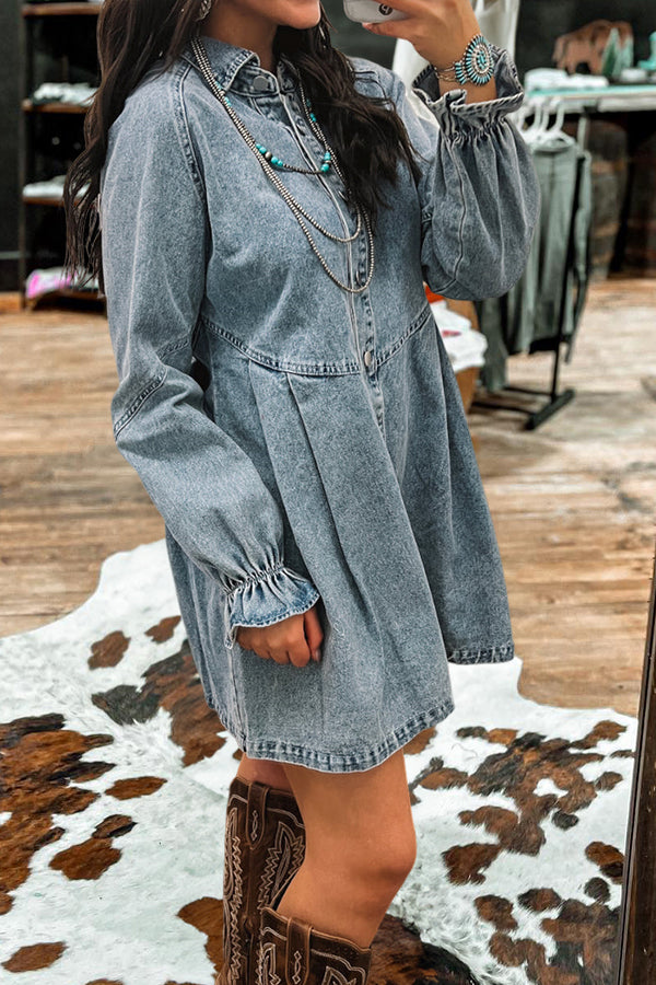 Vintage Washed Ruffle Denim Dress