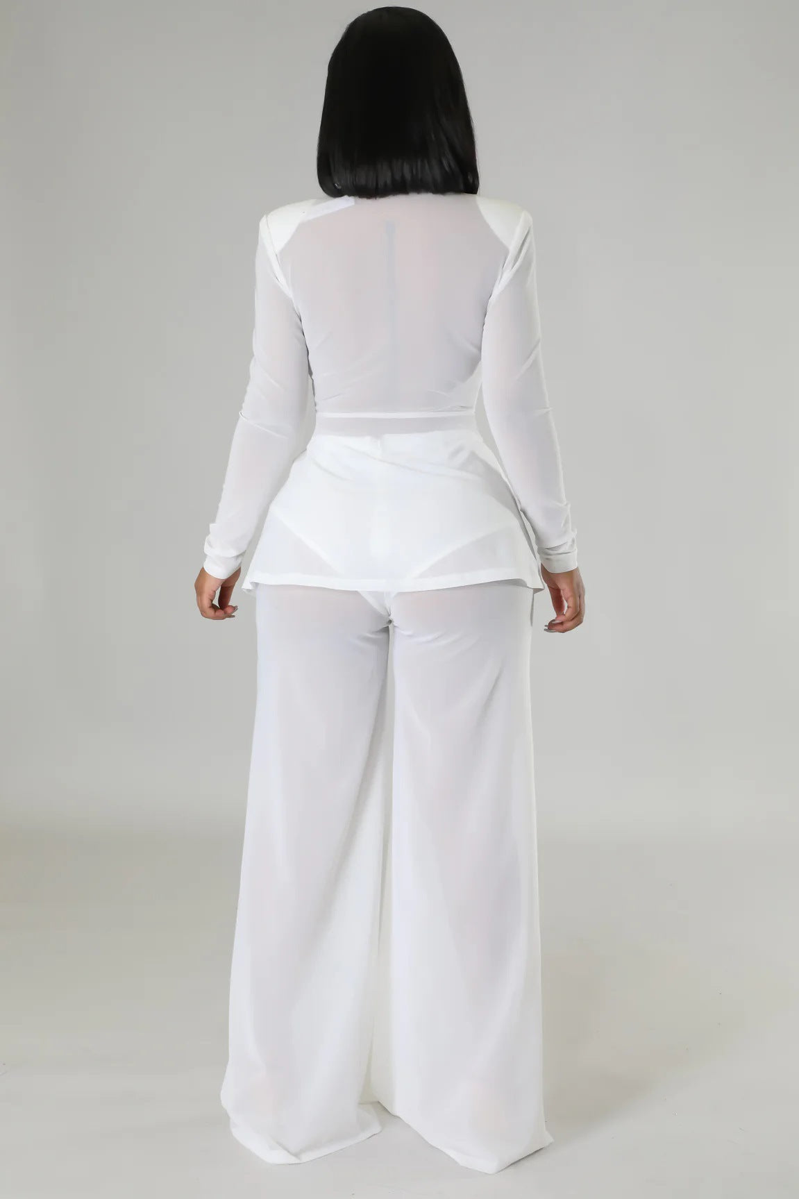 Waist-Controlled Lace-up Xiaoxi Fashion Sexy Solid Color Long Sleeve Slit Two-Piece Set