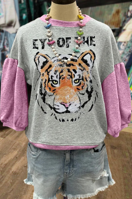 Color Block Tiger Print Top